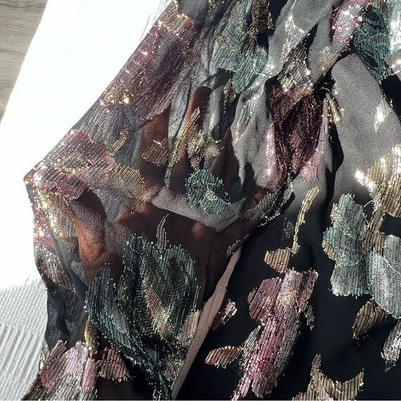 PATRA 1980s Vintage Top Wrap Style Black Metallic Multi Color Floral Cocktail M. - Picture 8 of 11